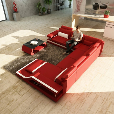 Obývací sestava Big Moderní kůžená sedací souprava + USB Patentováno NOVÉ Designer Sofa Rohová sedací souprava