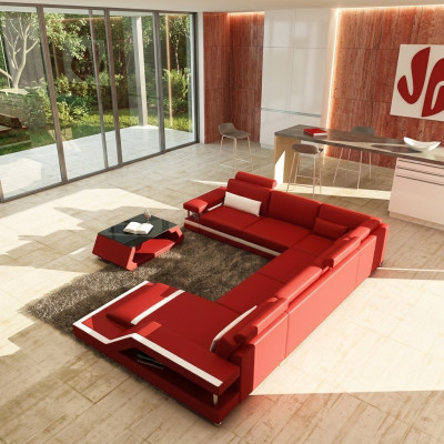 Obývací sestava Big Moderní kůžená sedací souprava + USB Patentováno NOVÉ Designer Sofa Rohová sedací souprava