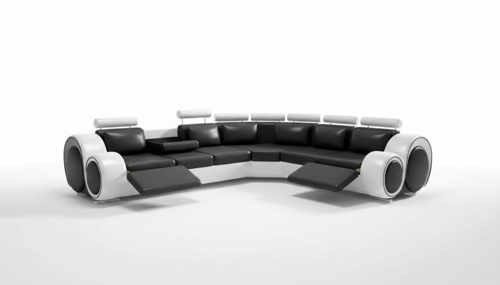 Ledersofa Eck Leder Sofa USB Wohnlandschaft Polster Garnitur Schwarz Weiß Neu
