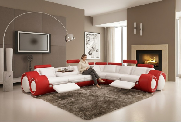 Ledersofa mit USB,Wohnlandschaft Ecksofa Eck Garnitur Design Modern Sofa A1163
