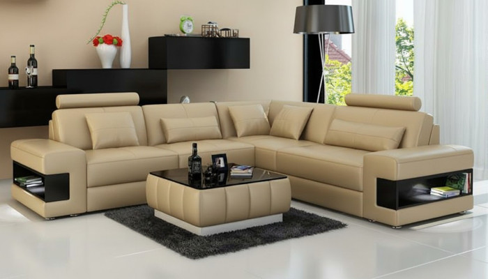 Ledersofa mit USB Wohnlandschaft Ecksofa Eck Garnitur Design Modern Sofa L6014B