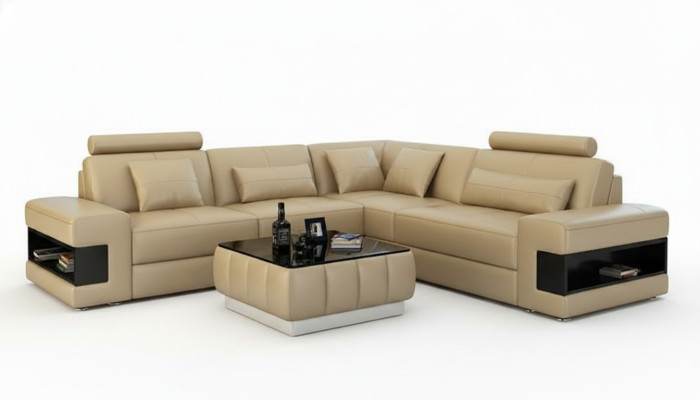 Ledersofa mit USB Wohnlandschaft Ecksofa Eck Garnitur Design Modern Sofa L6014B