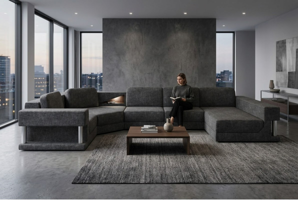 Ecksofa mit USB Polster Textill Design Sofa Garnitur Wohnlandschaft Parlament