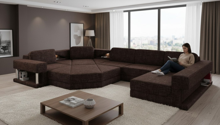 Ecksofa mit USB Polster Textill Design Sofa Garnitur Wohnlandschaft Parlament