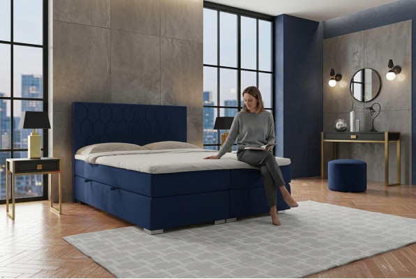 Boxspring postel Hotel Design Samet Luxus ložnice Polstrovaná postel Skříňka s funkcí dvoulůžko