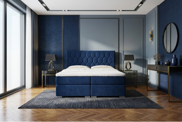 Boxspring postel Hotel Design Samet Luxus ložnice Polstrovaná postel Skříňka s funkcí dvoulůžko