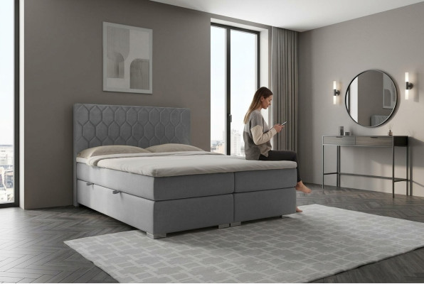 Boxspring postel Hotel Dvojlůžko 180x200cm Luxus Postele Potahová Funkce Šedý