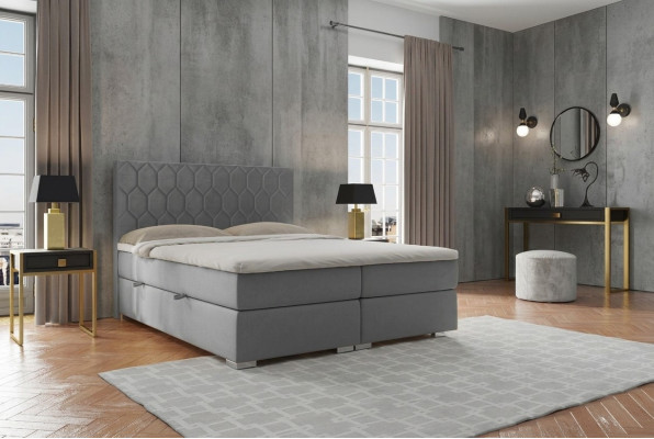 Boxspring postel Hotel Dvojlůžko 180x200cm Luxus Postele Potahová Funkce Šedý