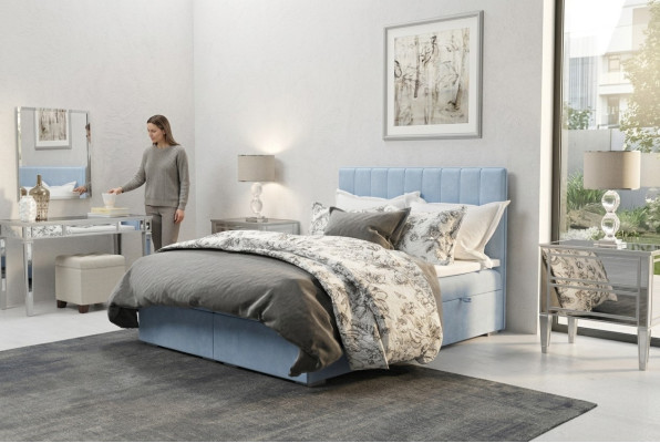 Boxspring Bett Hotel Doppel Blau Samt Luxus Betten Polster Bettkasten 180x200