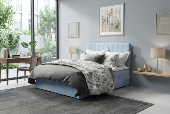 Boxspring Bett Hotel Doppel Blau Samt Luxus Betten Polster Bettkasten 180x200