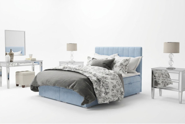 Boxspring Bett Hotel Doppel Blau Samt Luxus Betten Polster Bettkasten 180x200