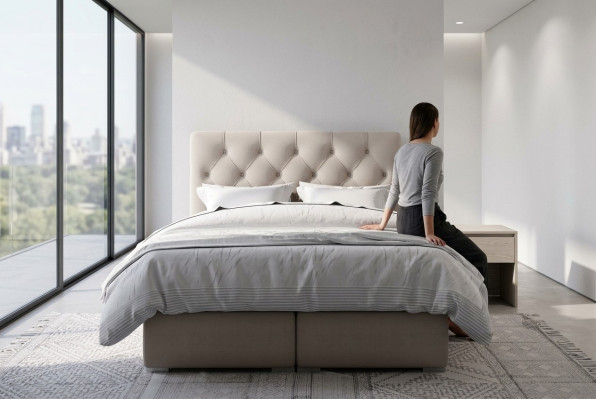 Boxspring postel Hotelová dvojitá kůže Luxus lůžka potahování úložný prostor Funkce Nové