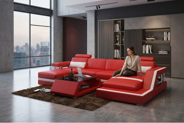 Návrhářská pohovka Sofa Wohnlandschaft Big Modernes Ledersofa + USB Couch Polster