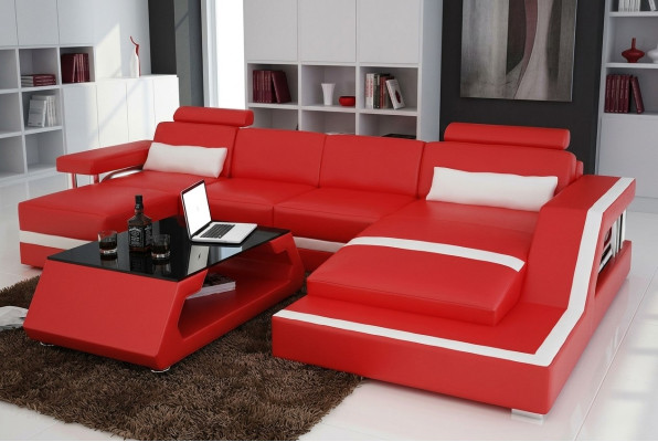 Návrhářská pohovka Sofa Wohnlandschaft Big Modernes Ledersofa + USB Couch Polster