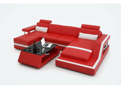 Návrhářská pohovka Sofa Wohnlandschaft Big Modernes Ledersofa + USB Couch Polster