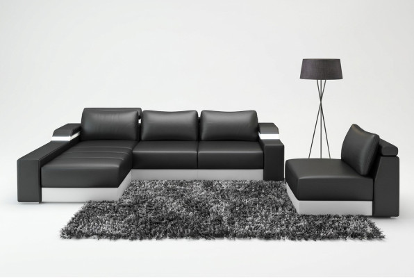 Ecksofa Eck Sofa mit USB Polster Leder Garnitur Wohnlandschaft Chaiselounge