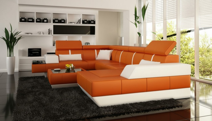 Ledersofa + USB Sofa Ecksofa Eckcouch Ledercouch Poster Ecke NEU Wohnlandschaft