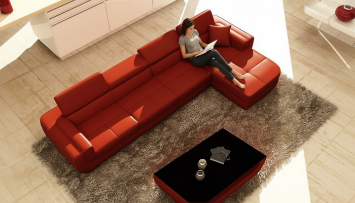 Ecksofa Ledersofa + USB Wohnlandschaft L Form Sofa Polster Sitz Ecke Tettau Rot