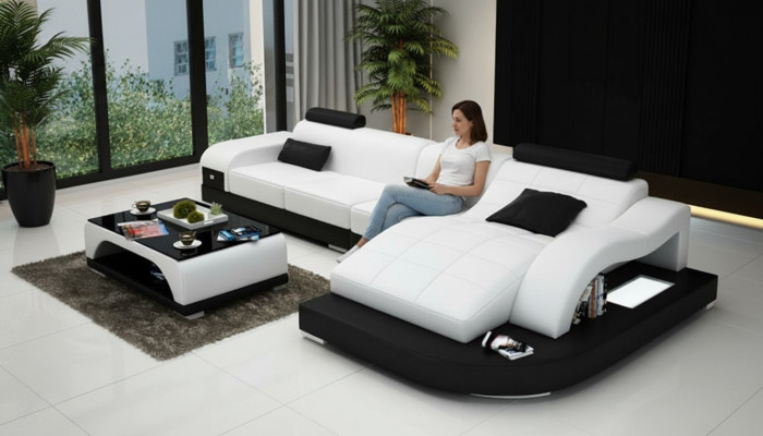 Ecksofa mit USB Polster Eckgarnitur Wohnlandschaft Eckcouch Design Sofa PHM3375