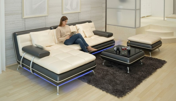 Ledersofa mit USB Wohnlandschaft Ecksofa Eck Garnitur Design Modern Sofa F3015