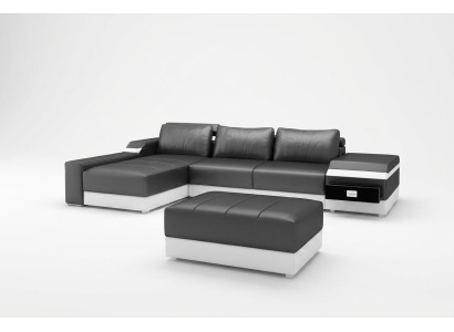 Ecksofa + USB Eck Sofa Couch Polster Leder Garnitur Wohnlandschaft Chaiselounge