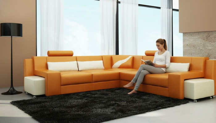 Wohnlandschaft Polster Ecke Eck Sofa mit USB Garnitur Landschaft Leder V015B Neu