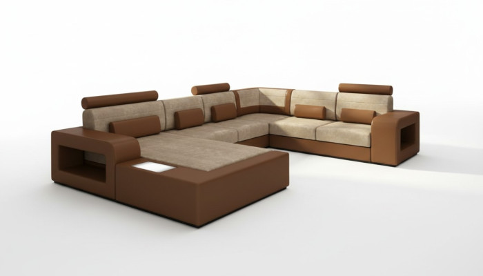 Wohnlandschaft Sofa mit USB,Sofagarnitur Stoff Textil Leder Sofa mit Beleuchtung