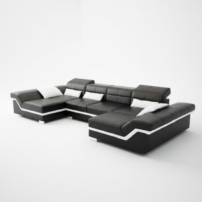 XXL Kožená pohovka s USB rohem Pohovka Obývací souprava Big Couch Leather Set Nová občerstvovačka
