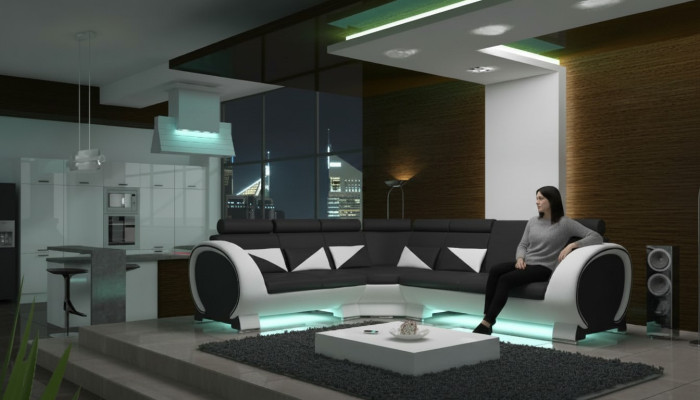 Ecksofa mit USB Ledersofa Ledergarnitur Eckcouch Design Sofa Leder Couch 