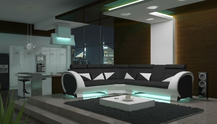 Ecksofa mit USB Ledersofa Ledergarnitur Eckcouch Design Sofa Leder Couch 