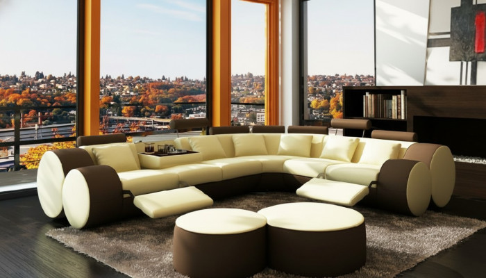 Designer Ledersofa+USB Eckcouch Sofa Ledercouch Sofa Wohnlandschaft Made In EU