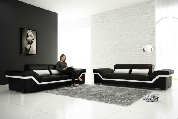 Ledersofa USB Sofa 3+3 Sitzer Design Sofa Polster Leder Garnitur Couch