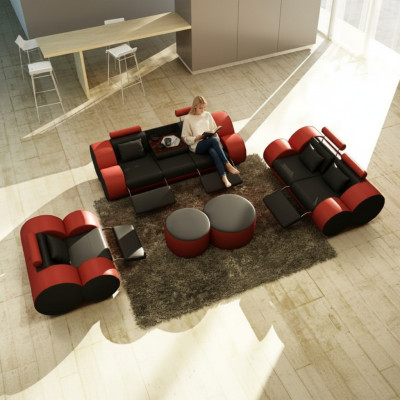 Leder Sofa 3+2+1 Sitzer mit USB Relax Couch Sofagarnitur Polstergarnitur MADRID