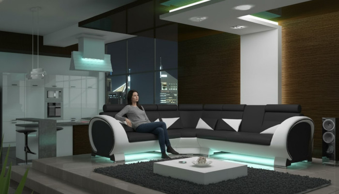 ECKSOFA LEDERSOFA LEDERGARNITUR ECKCOUCH DESIGN SOFA mit USB LEDER COUCH