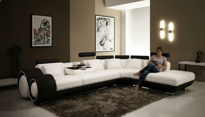 LEDERSOFA LEDERCOUCH USB GARNITUR SOFA WOHNLANDSCHAFT SCHWARZ/WEIß Maßfertigung