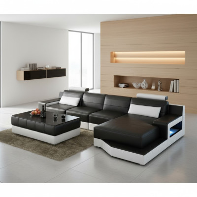 LEDERSOFA ECKSOFA mit USB SOFA COUCH GARNITUR WOHNLANDSCHAFT BETTFUNKTION NEU