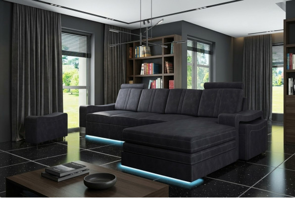 Stoffcouch mit USB Sofa Polster Garnitur Ecke Neu Textilcouch Eckcouch Stoffsofa
