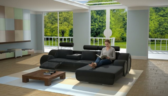 Designer Couch Sofa Polster Ledersofa +USB Neu Garnitur Wohnlandschaft Eckcouch