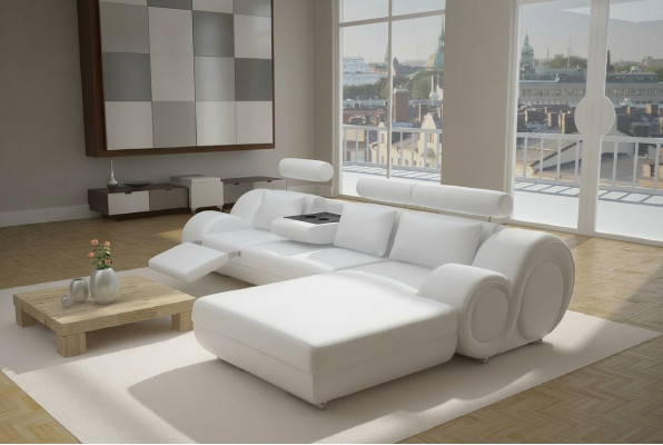 Designer Polster Sofa + USB Ledersofa Wohnlandschaft Ecksofa Garnitur Berlin II