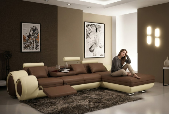 Patentovaný design rohová sedací souprava Sofa + USB, čalounění kůže roh BERLÍN obývací stěna