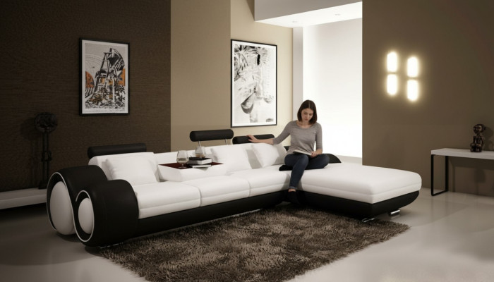 Patentovaný design rohová sedací souprava + USB polštáře kůže roh obývací kraj BERLÍN.