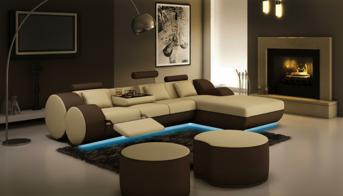 Designer kůží rohová sedací souprava kůží pohovka + USB set Madrid