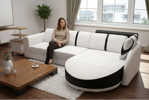KŮŽOVÁ ROHOVÁ SOFA S FUNKCÍ POSTELE, DESIGNÉRSKÁ SOFA, ROZHODÍVACÍ SOFA, KOŽENÝ ROHOVEC S USB.