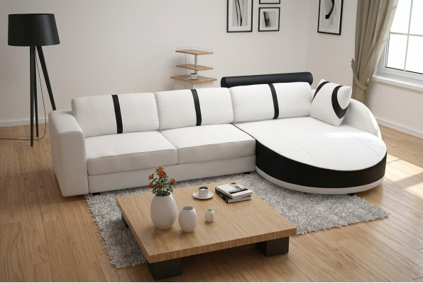 KŮŽOVÁ ROHOVÁ SOFA S FUNKCÍ POSTELE, DESIGNÉRSKÁ SOFA, ROZHODÍVACÍ SOFA, KOŽENÝ ROHOVEC S USB.