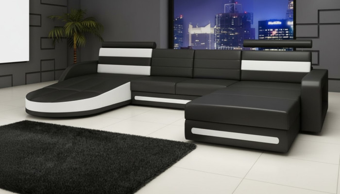 Ecksofa Sofa mit USB,Polster U Form Wohnlandschaft Ecksofa Xxl Schwarz Neu