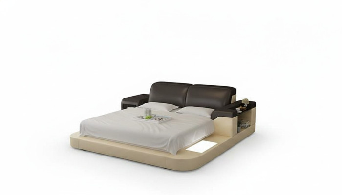 Design Bett XXL Big Betten Leder Polster Hotel 200x200cm Multifunktion Regal USB