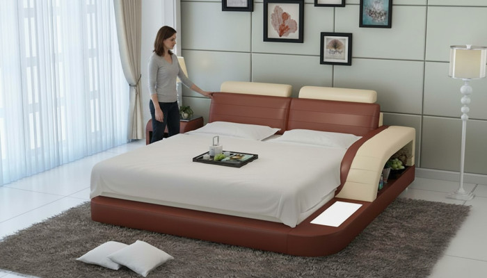 Moderní ložnice Postel Vysoká kvalita designu Postele Polštář Multifunkce +USB