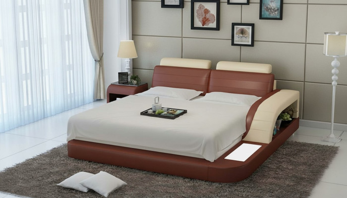 Moderní ložnice Postel Vysoká kvalita designu Postele Polštář Multifunkce +USB