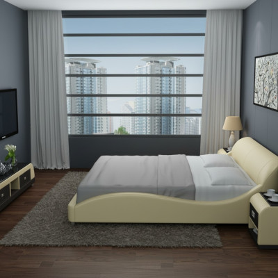 Design Polster Doppel Bett Moderne Betten Schlafzimmer mit USB & Regal 200x210 cm => Designová postel s polštářem, moderní postele do ložnice s USB a policí 200x210 cm
