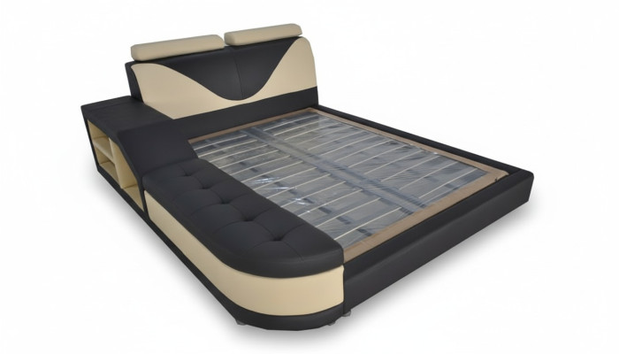 Design Multifunktionsbett XXL Velké postele z kůže s úložným prostorem a USB portem 180x200 v hotelu.